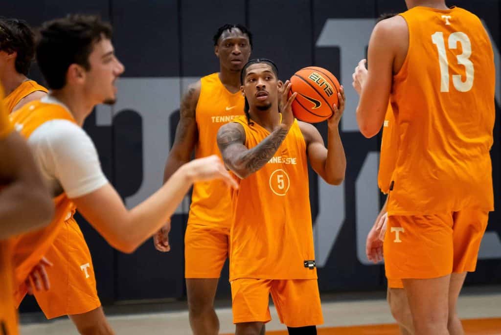 Tennessee guard Zakai Zeigler (5) during a UT preseason basketball practice at Pratt Pavilion on Tuesday, Sept. 24, 2024.
