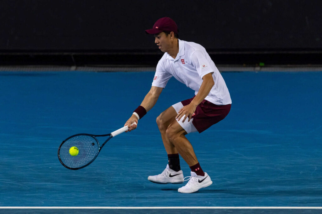 Kei Nishikori retirement: Kei Nishikori hits a forehand at the Australian Open