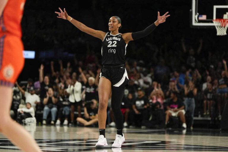 A'ja Wilson technical foul: Las Vegas Aces center A'ja Wilson reacts during a 2025 WNBA game in Las Vegas