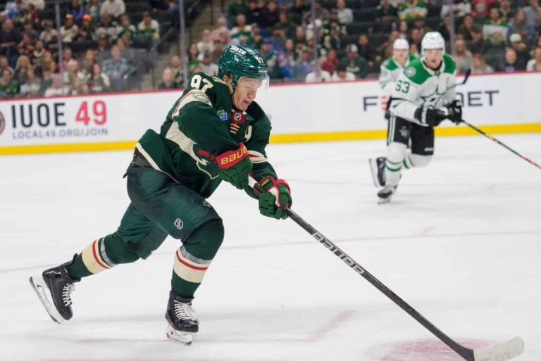 Wild left wing Kirill Kaprizov controls a pass in St. Paul; Kaprizov leads Minnesota into the Wild vs. Predators season opener