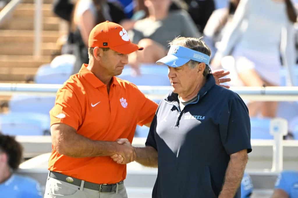 Notre Dame vs. North Carolina: Tar Heels coach Bill Belichick during North Carolina's game against Clemson