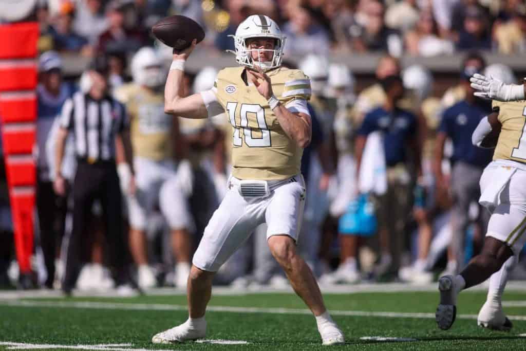 Georgia Tech Yellow Jackets quarterback Haynes King throws a pass against the Syracuse Orange. Image by: Brett Davis-Imagn Images