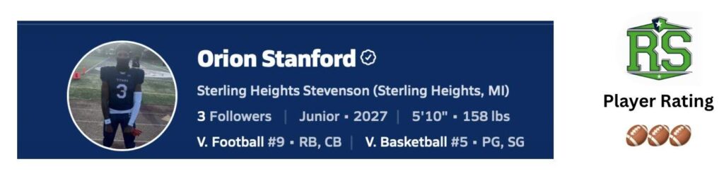 Rising Stars Recruiting Spotlight: Orion Stanford Class of 2027 Sterling Heights Stevenson (MI)