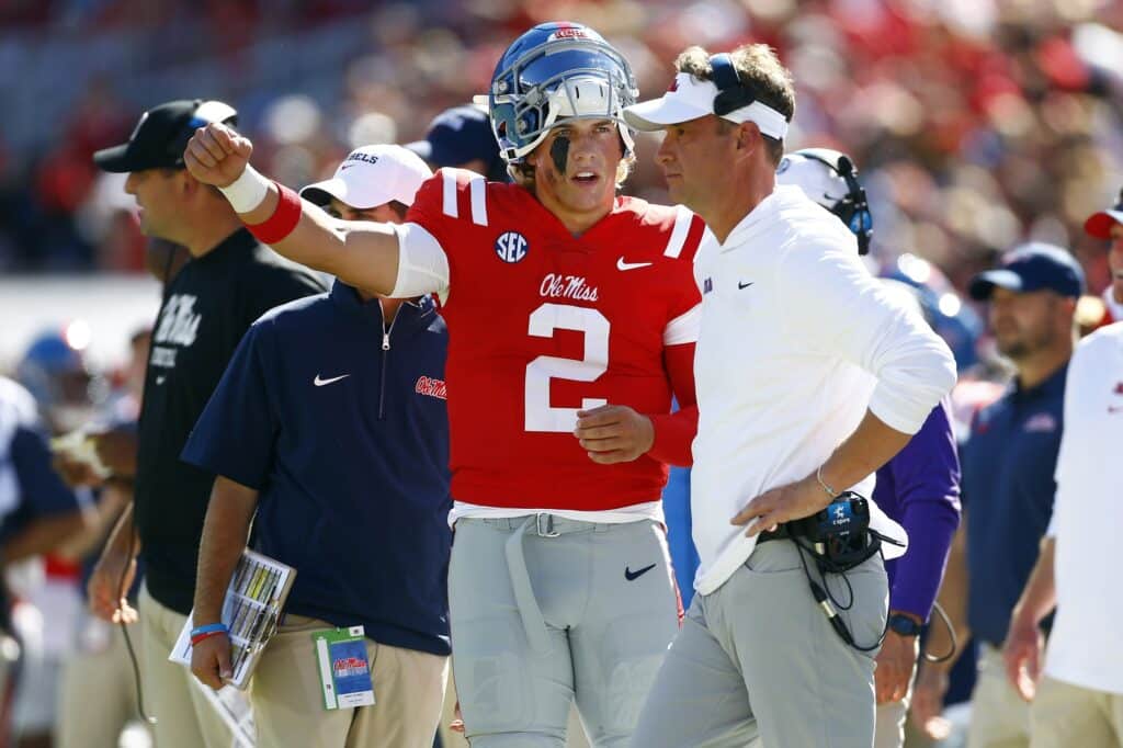 Lane Kiffin and Jaxson Dart