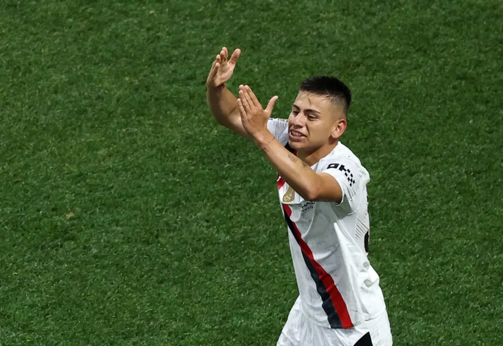 Claudio Echeverri celebrates after scoring