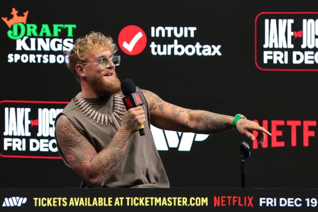 Jake Paul speaking in a press conferece