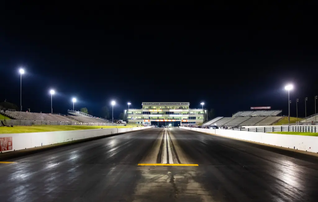 Aug 13, 2023; Topeka, KS, USA; Overall view of the track at Heartland Motorsports Park following the NHRA Menards Nationals. Mandatory Credit: Mark J. Rebilas-Imagn Images