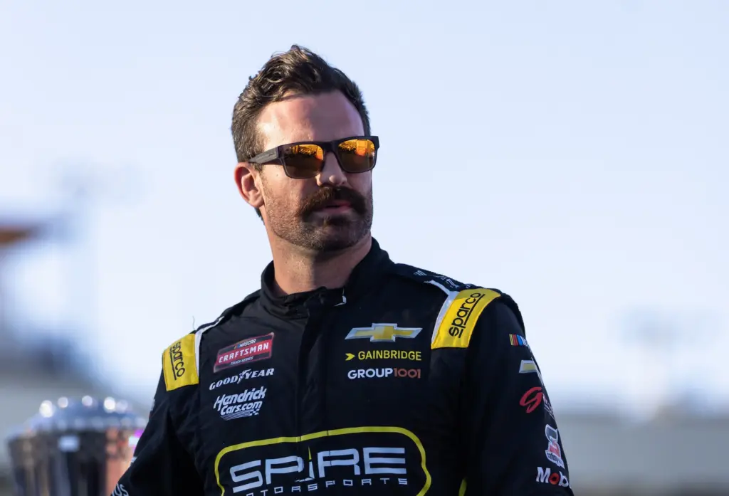 Oct 31, 2025; Avondale, Arizona, USA; NASCAR Truck Series driver Corey LaJoie (77) during the NASCAR Truck Series Championship race at Phoenix Raceway. Mandatory Credit: Mark J. Rebilas-Imagn Images