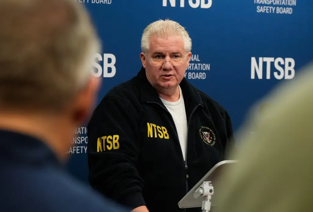 NTSB spokesman Todd Inman briefs the media on Nov. 5, 2025