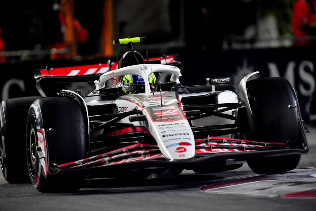 Chassis Names; Nov 21, 2025; Las Vegas, NV, USA; Haas F1 Team driver Oliver Bearman (87) during the Las Vegas Grand Prix at Las Vegas Strip Circuit. Mandatory Credit: Gary A. Vasquez-Imagn Images