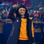 McLaren driver Lando Norris is introduced before the 2025 Las Vegas Grand Prix; the Norris apology followed the 2026 Baku crash