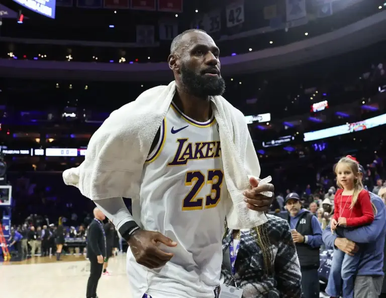 LeBron James offense creator role: James in a Lakers uniform at Philadelphia in December 2025