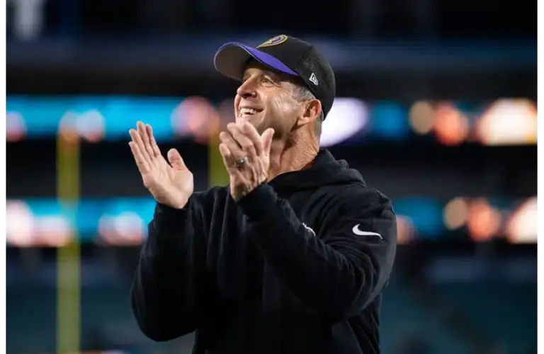 Former Ravens Head Coach John Harbaugh reacts after the game against the Jacksonville Jaguars at EverBank Stadium