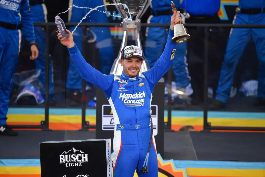 Chili Bowl; NASCAR Cup Series driver Kyle Larson (5) celebrates his championship victory following the Cup Series Championship race at Phoenix Raceway.