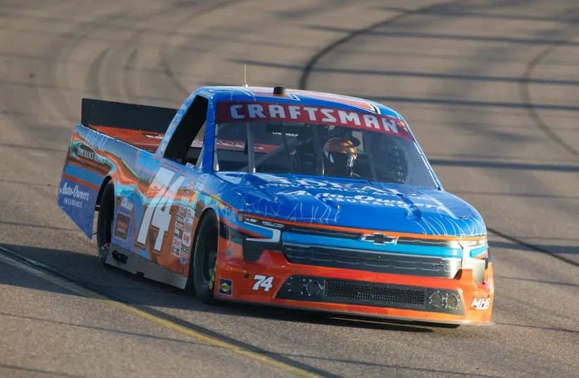 Oct 31, 2025; Avondale, Arizona, USA; NASCAR Truck Series driver Caleb Costner (74) during the NASCAR Truck Series Championship race at Phoenix Raceway.