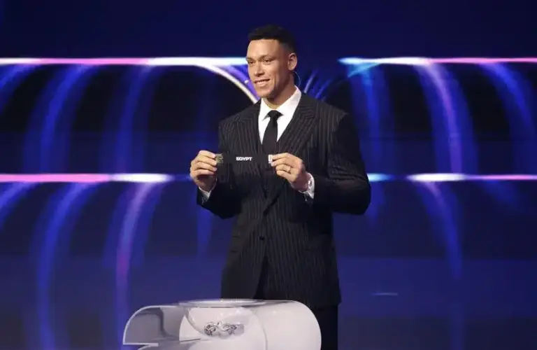 Aaron Judge draws the card of Egypt for Group G during the FIFA World Cup 2026 Final Draw at John F. Kennedy Center for the Performing Arts