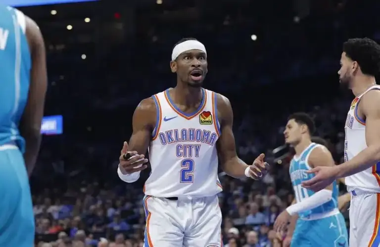 NBA Hierarchy Oklahoma City Thunder guard Shai Gilgeous-Alexander (2) reacts after a call.