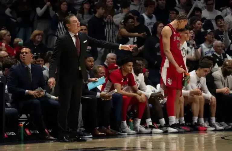 St. Johns Red Storm head coach Rick Pitino coaches in the second half of the NCAA basketball game at the Cintas Center in Cincinnati on Saturday, Jan. 24, 2026.