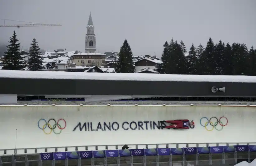[US, Mexico & Canada customers only] Feb 5, 2026; Cortina d'Ampezzo, ITALY; Gints Berzins (3) of Latvia during luge singles training for the Milan Cortina 2026 Winter Olympic Games at Cortina Sliding Centre.