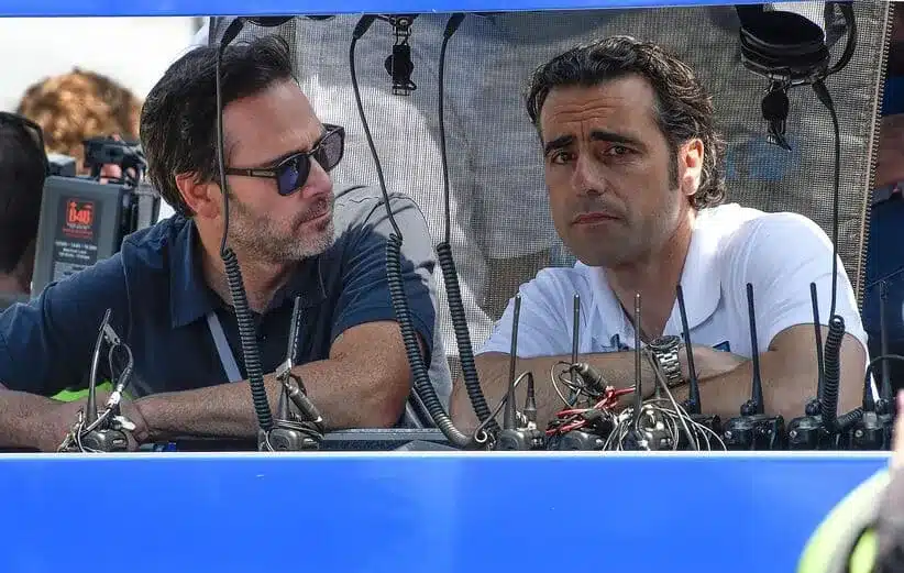 NASCAR driver Jimmie Johnson, left, talks with Dario Franchitti before practice for the Indianapolis 500 at the Indianapolis Motor Speedway on Thursday, May 16, 2019. Indy500 Practice