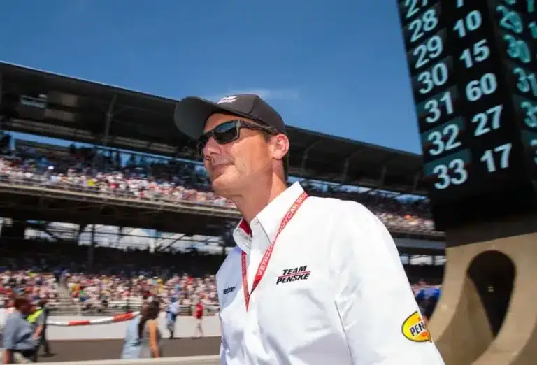 May 27, 2018; Indianapolis, IN, USA; IndyCar Series team official Tim Cindric during the 102nd running of the Indianapolis 500 at Indianapolis Motor Speedway.