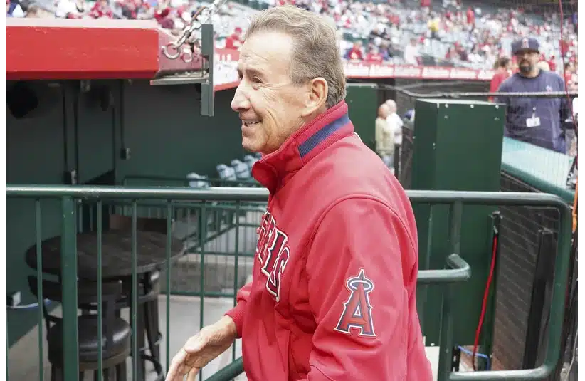 Angels owner Arte Moreno reacts against the Red Sox