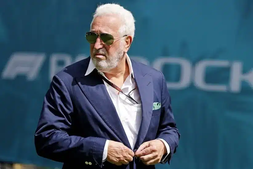 May 5, 2024; Miami Gardens, Florida, USA; Aston Martin executive chairman Lawrence Stroll walks into the F1 Village before the F1 Miami Grand Prix at Miami International Autodrome.