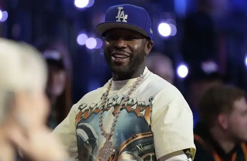 Floyd Mayweather Jr. during the 1st quarter of the Emirates NBA Cup championship game