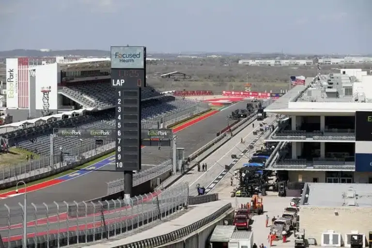 COTA; Mar 2, 2025; Austin, Texas, USA; Grandstands during setup for the EchoPark Automotive Grand Prix at Circuit of the Americas.
