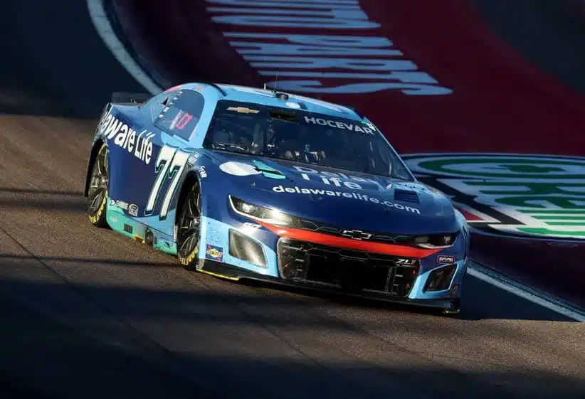 Nov 2, 2025; Avondale, Arizona, USA; NASCAR Cup Series driver Carson Hocevar (77) during the NASCAR Championship race at Phoenix Raceway