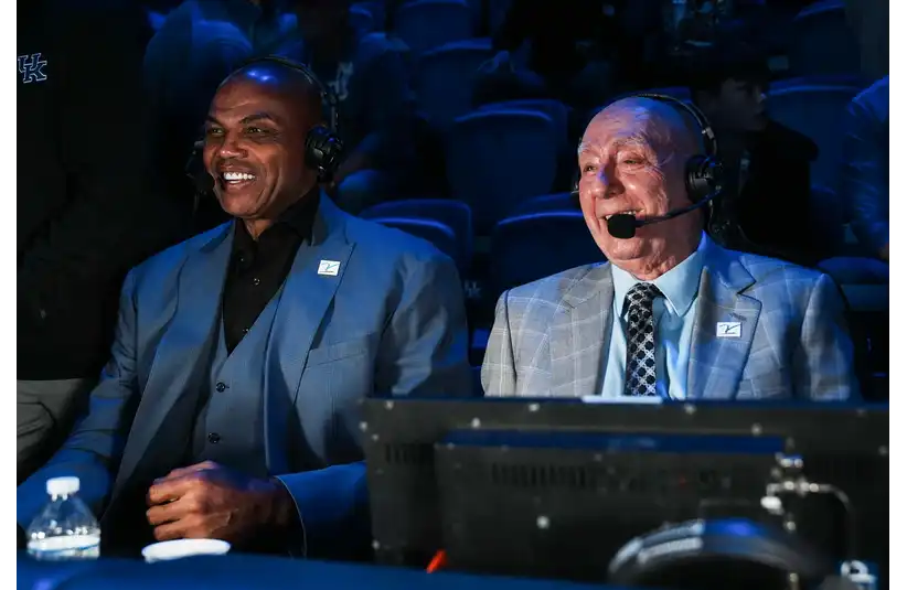 Charles Barkley and Dick Vitale commentating in Rupp Arena in December.