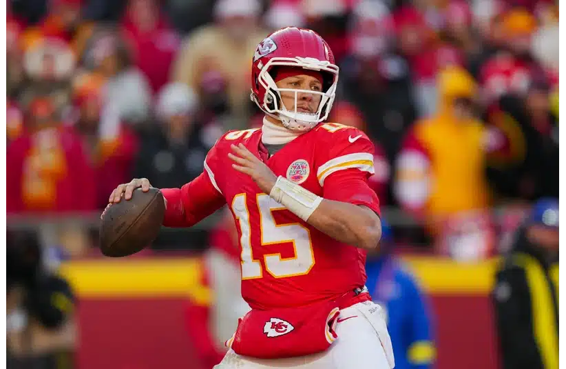 Patrick Mahomes throwing the football