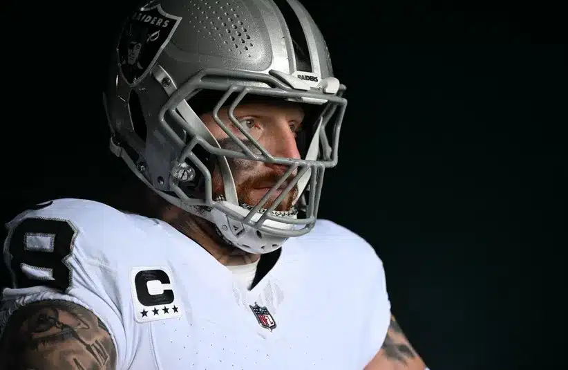 Las Vegas Raiders defensive end Maxx Crosby (98) in the tunnel, Detroit Lions, Chicago Bears, Green Bay Packers