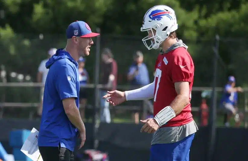 Bills Josh Allen on field practicing.