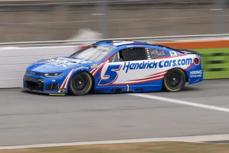 Qualifying; Feb 4, 2026; WInston-Salem, North Carolina, USA; NASCAR Cup Series driver Kyle Larson (5) during practice for the Cook Out Clash at Bowman Gray Stadium.