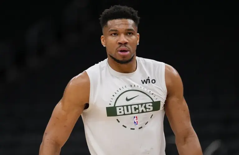 Milwaukee Bucks forward Giannis Antetokounmpo (34) during warmups prior to the game against the New Orleans Pelicans at Fiserv Forum.
