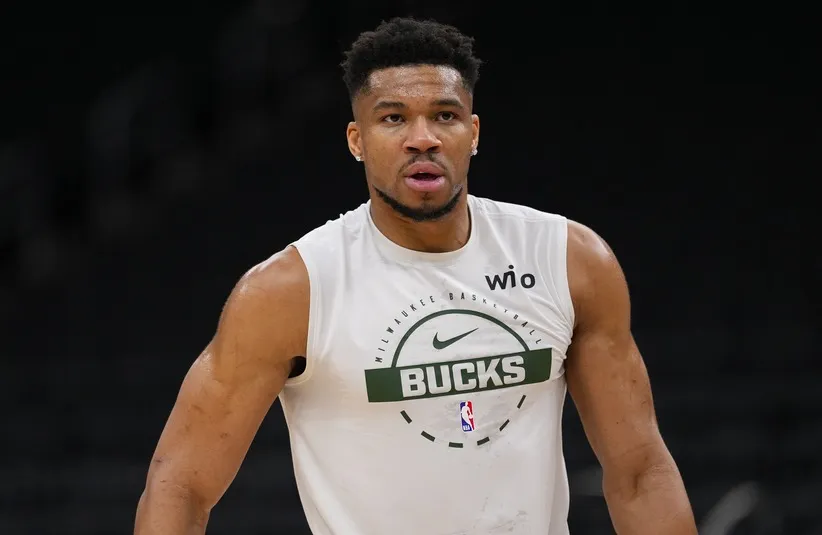 Milwaukee Bucks forward Giannis Antetokounmpo (34) during warmups prior to the game against the New Orleans Pelicans at Fiserv Forum.