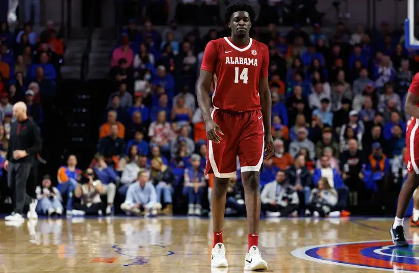 Alabama Crimson Tide center Charles Bediako (14) walks on the court against the Florida Gators during the first half.