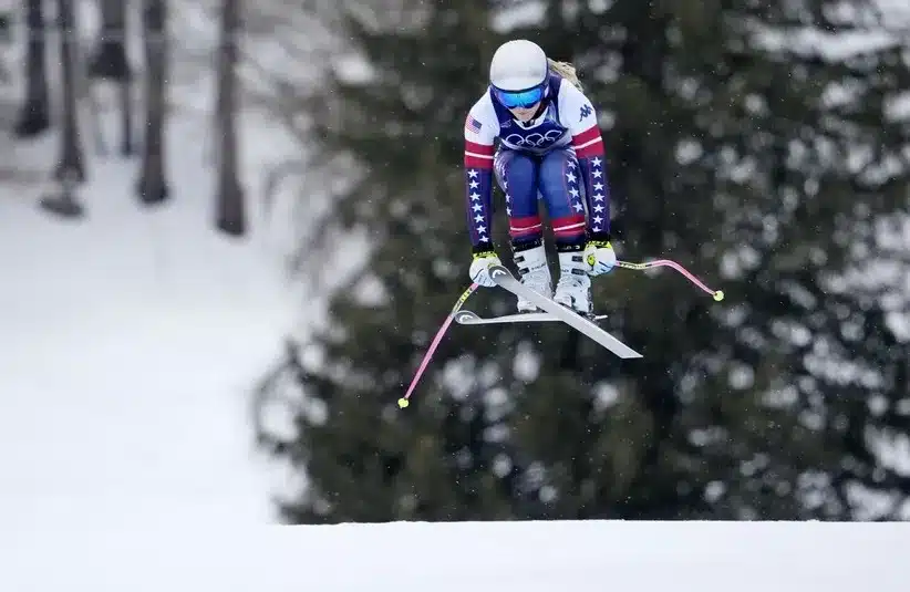 Lindsey Vonn of the United States during women's alpine skiing downhill training in February at the Milano Cortina 2026 Olympic Winter Games at Tofane Alpine Skiing Centre.