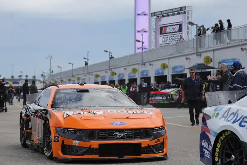 Feb 11, 2026; Daytona Beach, Florida, USA; NASCAR Cup Series driver Chris Buescher (17) during practice for the Daytona 500 at Daytona International Speedway.