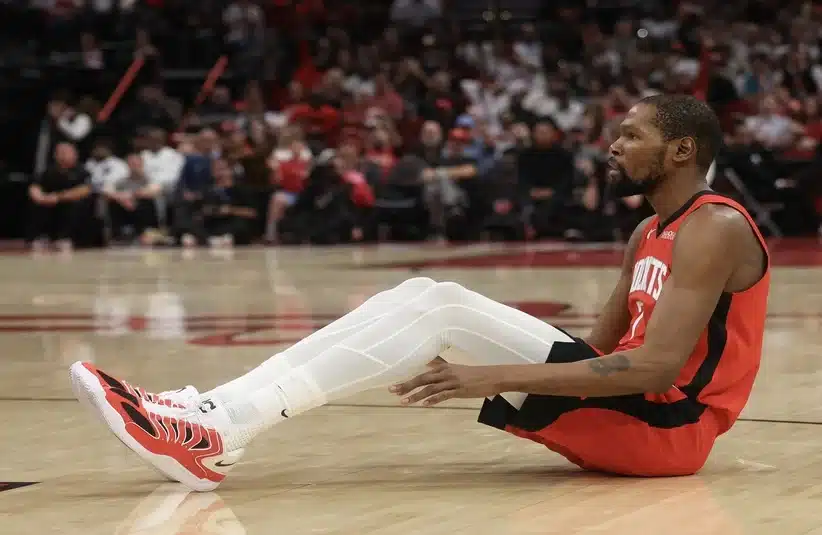 Houston Rockets Kevin Durant falls to the floor