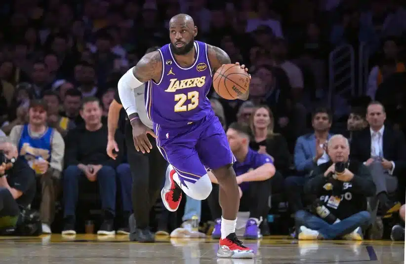 Lebron James approaching the net