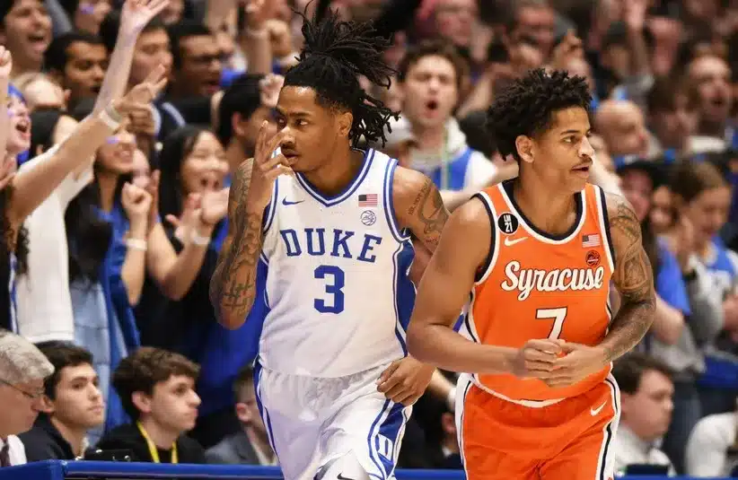 Duke Blue Devils guard Isaiah Evans (3) reacts after scoring.