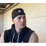 Tarik Skubal talking to reporters during Spring Training