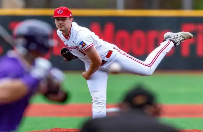 Cajuns Pitcher Chase Morgan 18, Louisianas Ragin Cajuns take on James Madison Baseball. Friday, March 28, 2025.