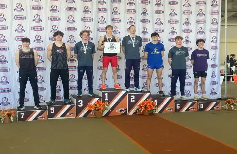 Feb. 28 Catholic University occupies 2 spots on Men's Mile winner's Podium.