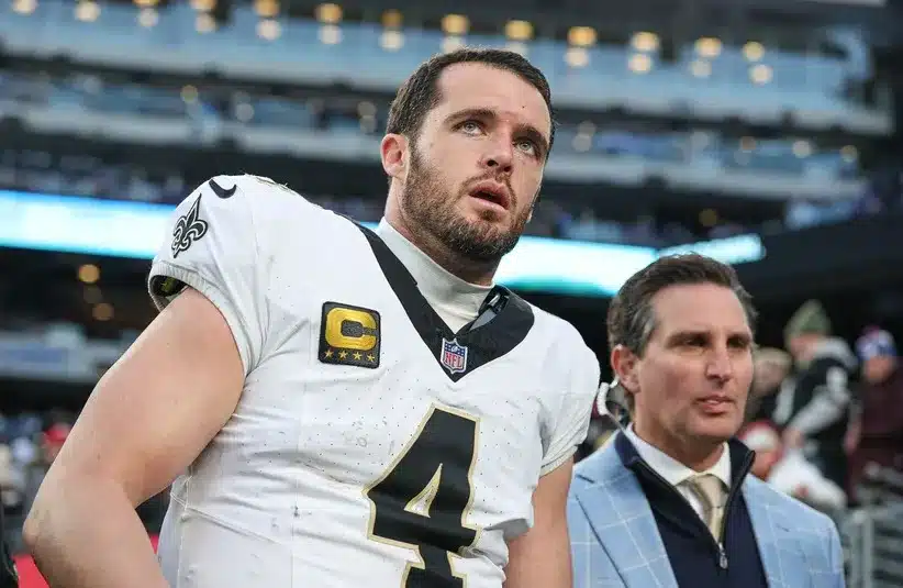 New Orleans Saints quarterback Derek Carr (4) walks off the field
