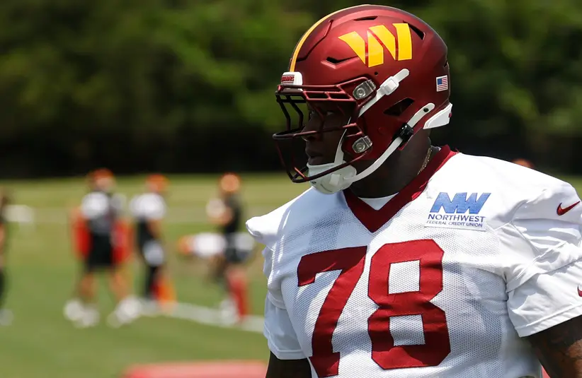 Washington Commanders offensive tackle Laremy Tunsil (78) on the field during minicamp at Commanders Park.