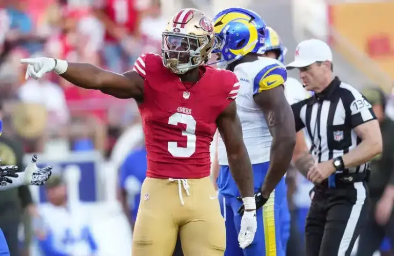 San Francisco 49ers running back Brian Robinson Jr. (3) celebrates