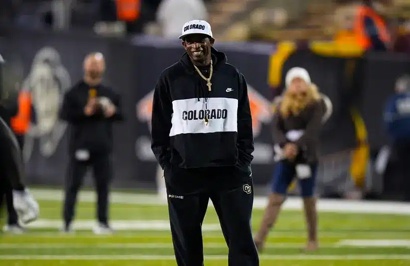 Texas Tech vs. Colorado: Colorado coach Deion Sanders before a November 2025 game at Folsom Field in Boulder